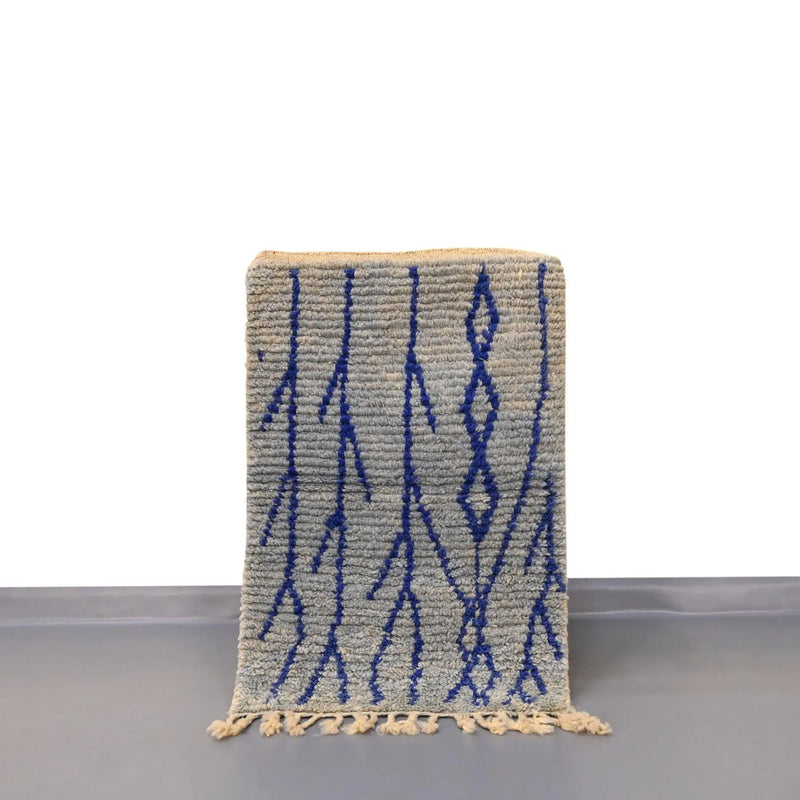 Bohemian Small Blue Moroccan Rug 2 x 3 Feet /  62 x 93 cm 