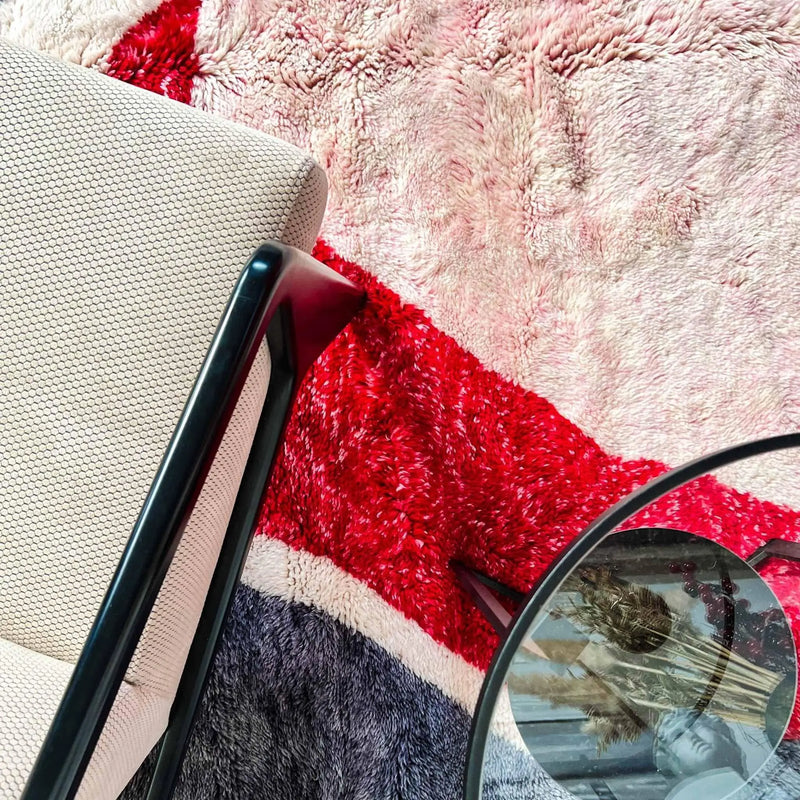 Beni Ourain Rugs Rosy Abstract Handwoven 100% Wool Beni Mrirt Rug 8.1  X 9.9 ft /  247 X 304 cm 