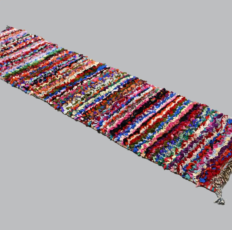 Vintage  Boucherouite Rug 2x7ft /  60 x  215 cm 