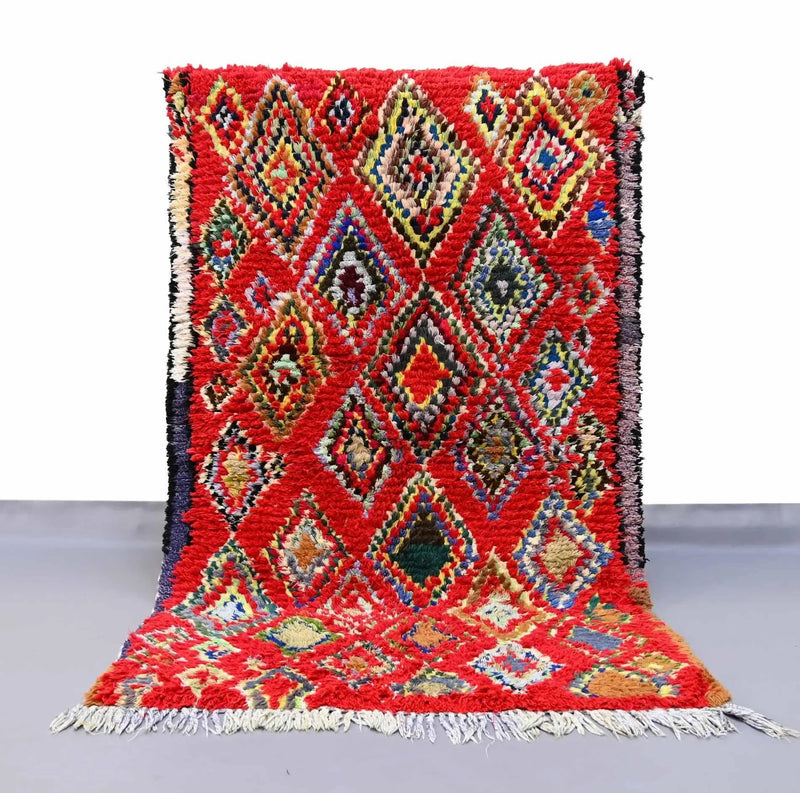 Vintage Boucherouite Rug 3.6 x 6.2 feet / 110 x 190 cm 