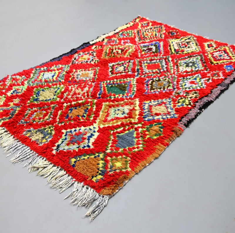 Vintage Boucherouite Rug 3.6 x 6.2 feet / 110 x 190 cm 