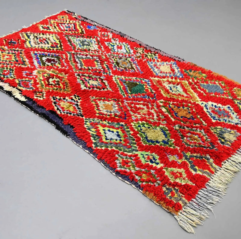 Vintage Boucherouite Rug 3.6 x 6.2 feet / 110 x 190 cm 