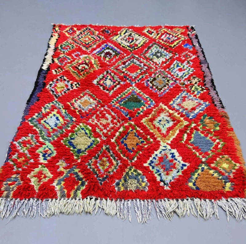 Vintage Boucherouite Rug 3.6 x 6.2 feet / 110 x 190 cm 