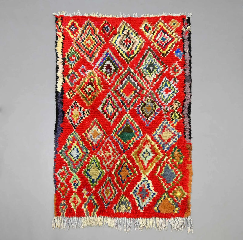 Vintage Boucherouite Rug 3.6 x 6.2 feet / 110 x 190 cm 