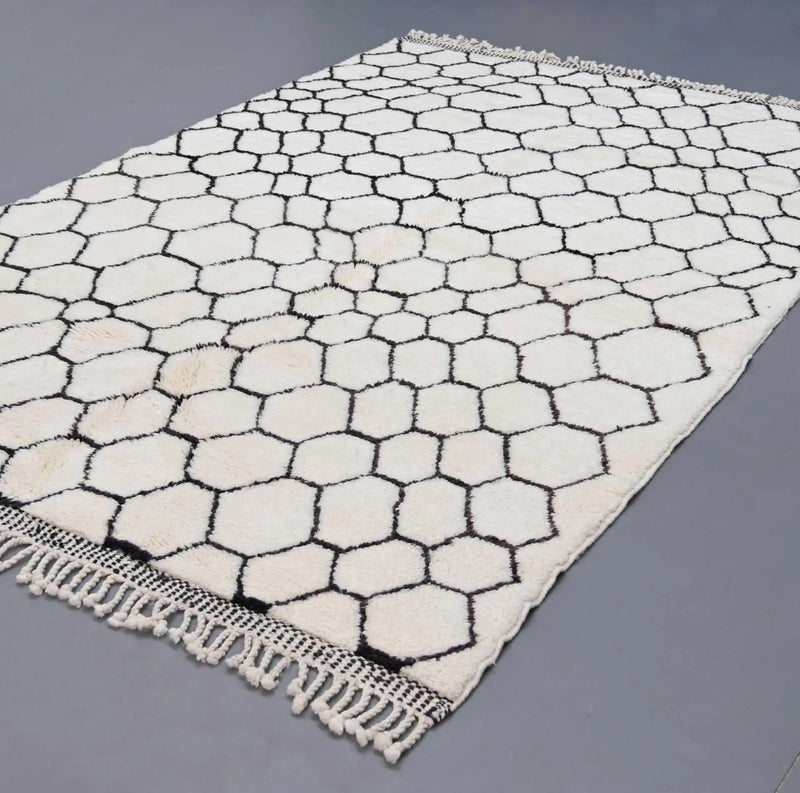 Beni Ourain Rugs White Luxury Beni Mrirt Rug 6.5 x 9.8 feet / 200 x 300 cm 